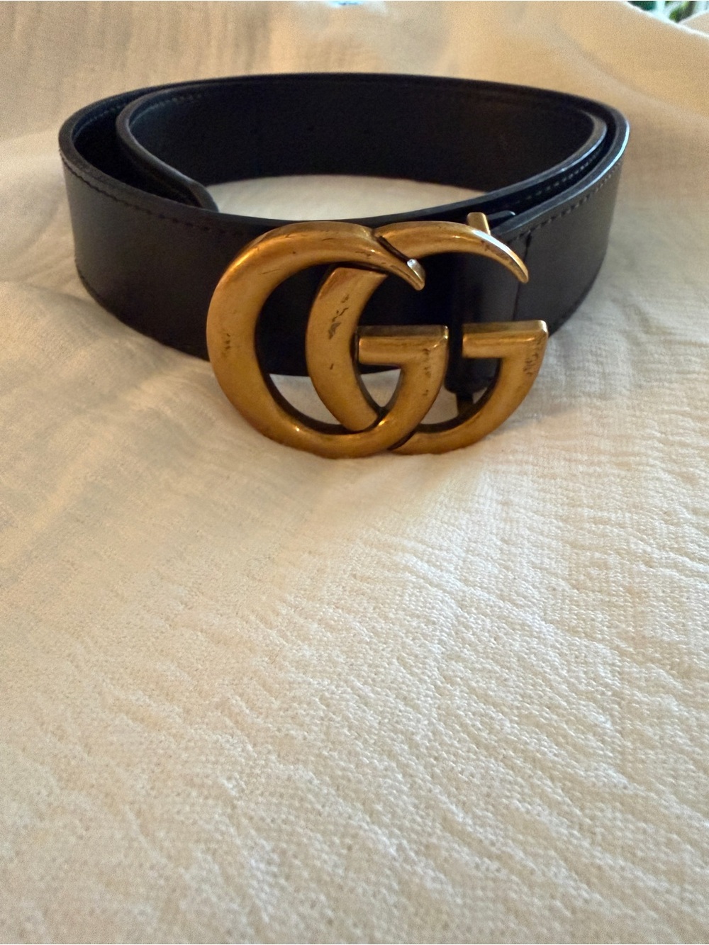 Faux Gucci Black Leather Belt with Gold Double G Buckle- Size 100-40